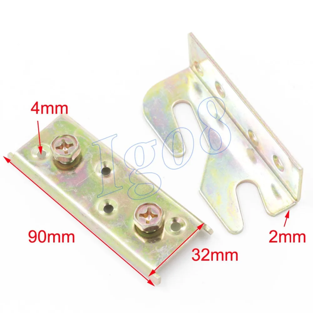 

90mm x 32mm Brass Tone Screw Mounted Furniture Bed Hinge Connector Fitting 2PCS