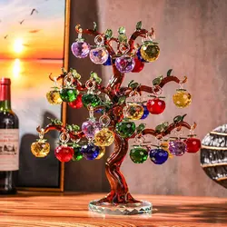 Crystal Glass Apple Tree with 6/10/12/16/18/36pcs Apples Fengshui Craft Home Decor Figurines Christmas Gifts Souvenirs Decor