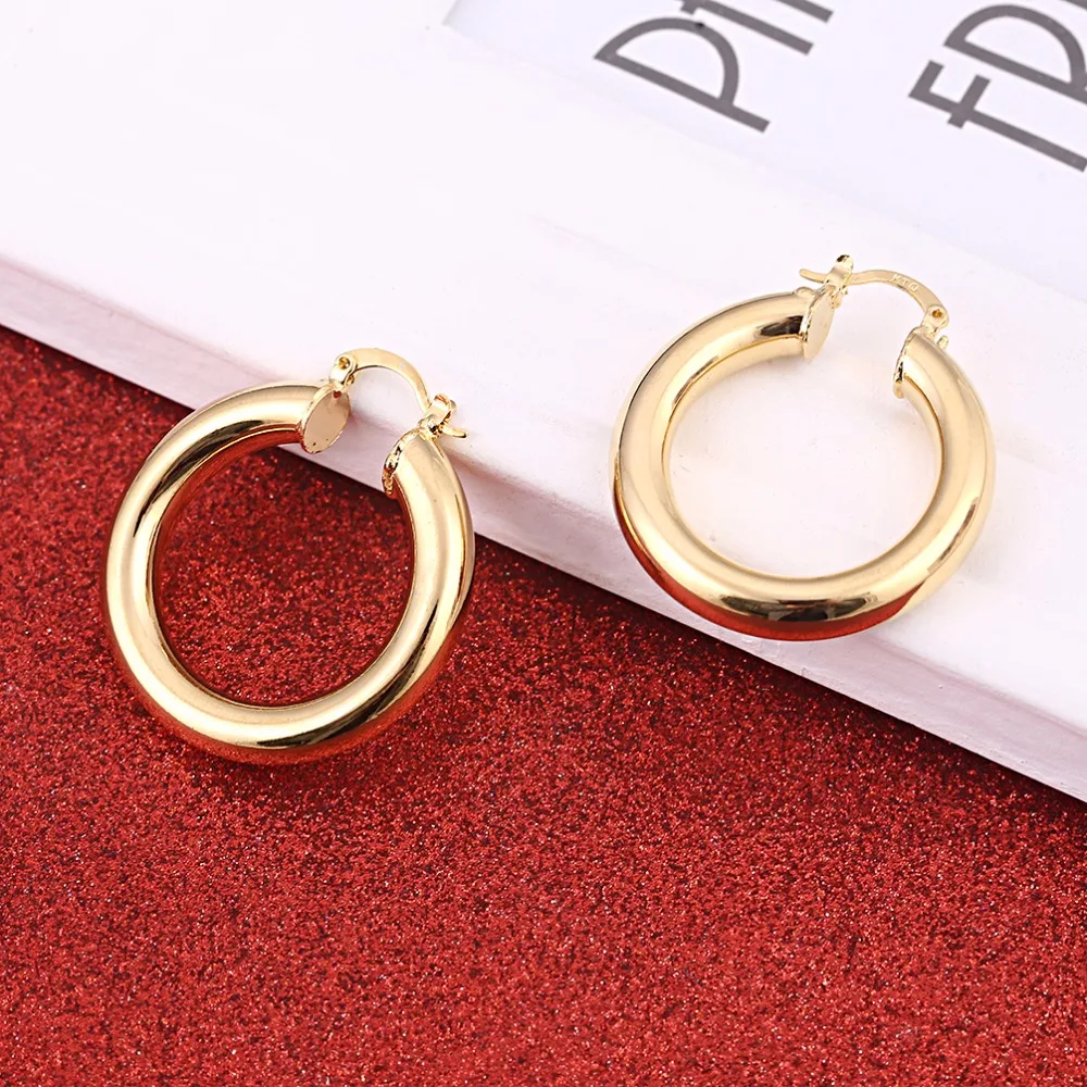 Africa Hoop Glossy Earrings for Women Gold Color Copper Round Earrings Ethiopian Nigeria Congo Arab Gift