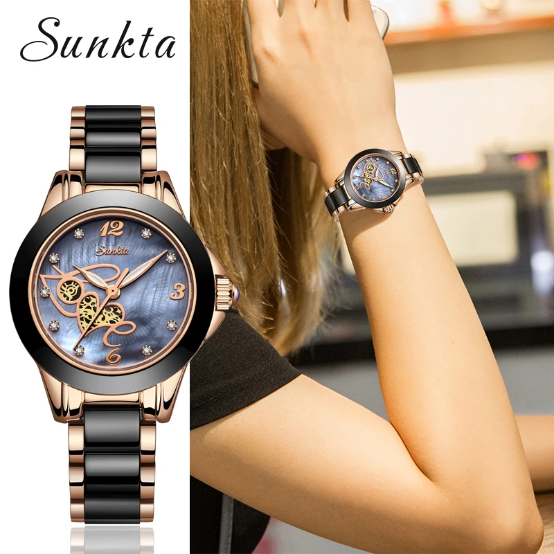 2019SUNKTA New Fashion Women Watches Ladies Top Brand Luxury Ceramic Quartz Watch Female Bracelet Clock Wife Gift Zegarek Damski