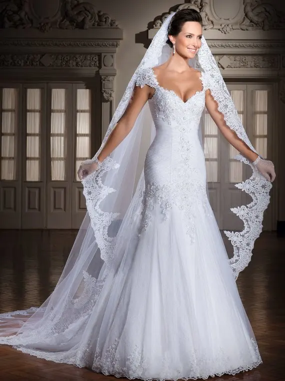 Nieuwe 2018 3M Wit/Ivoor Mooie Kathedraal Lengte Lace Edge Wedding Bridal Veil Met Kam Bruiloft Accessoires