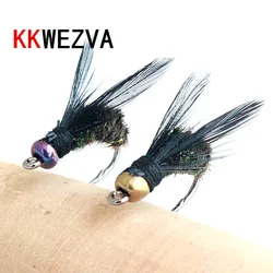 KKWEZVA 18PCS angeln locken #8 Schwarz haken Pfau Feder Material Nymph Spinner Baetis Fly Köder Trout Fly Fishing fliegen & Lockt