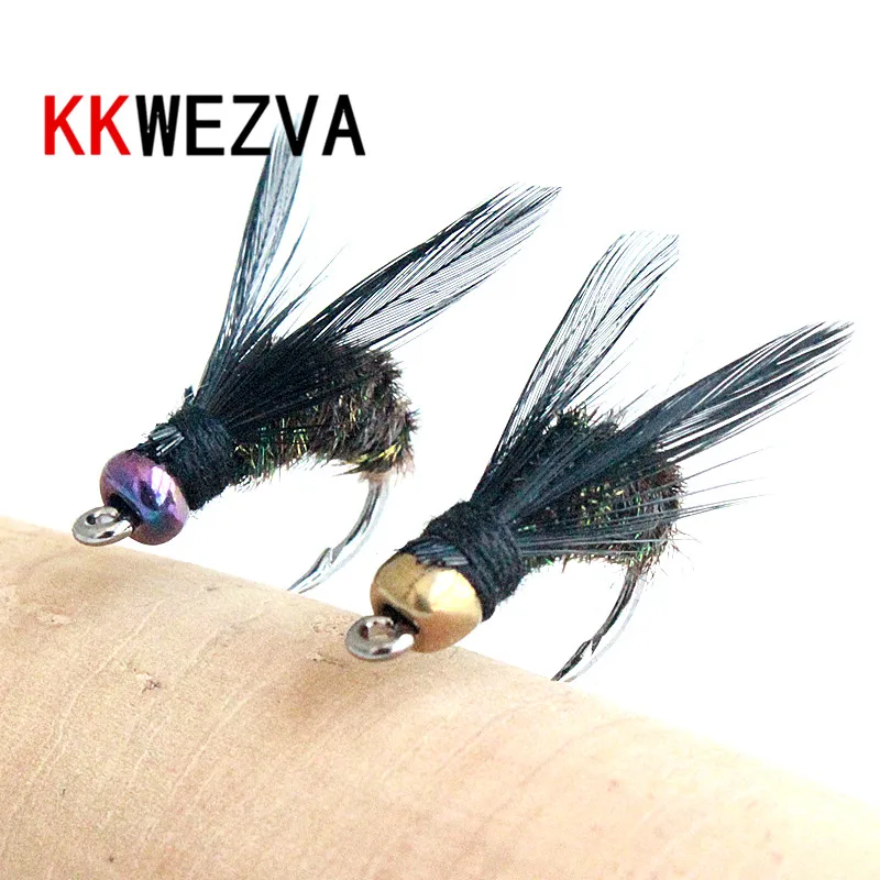 KKWEZVA 18PCS fishing lure #8 Black hooks Peacock Feather Material Nymph Spinner Baetis Fly Bait Trout Fly Fishing Flies & Lures