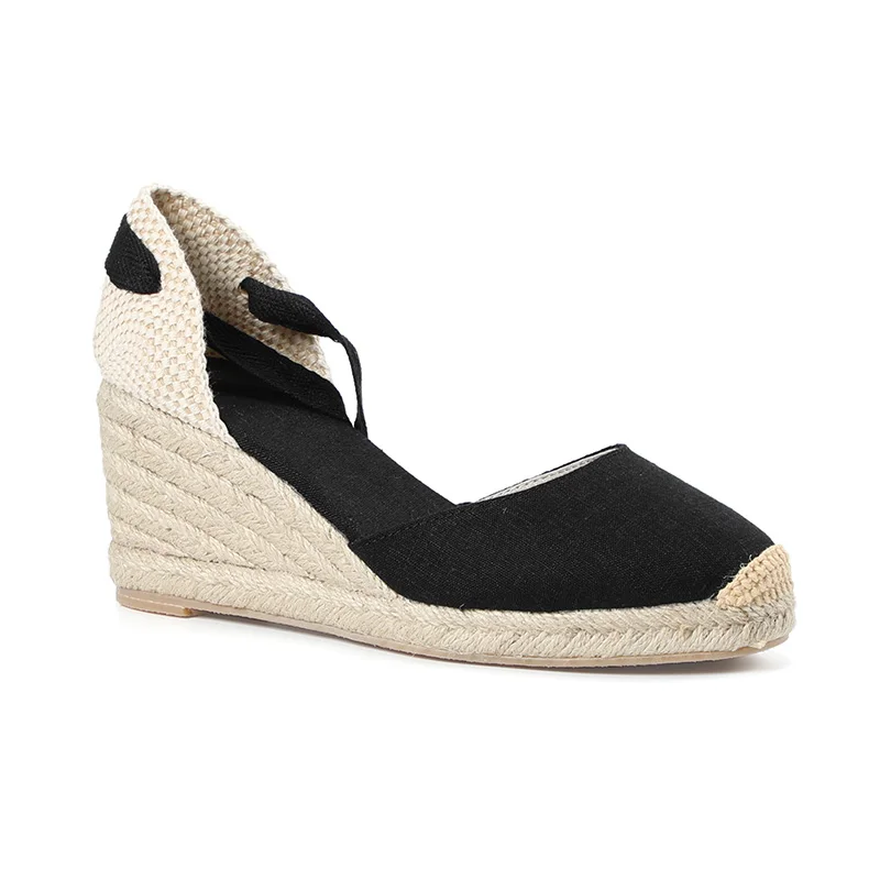 Espadrille Sandal 2021 Sandalias Mujer New 0-3cm Tienda Soludos Womens Wedge Sandals Cap Toe Concise Cotton Fabric {sandals}