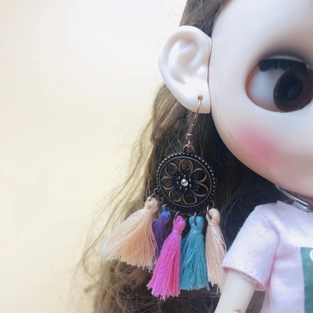 New Bohemia Style Earrings Fashion Tassels Ear rings Pink flowers ear Loops for dolls  ornaments for dolls