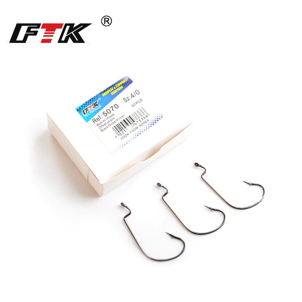 FTK Fishing Soft Worm Hooks 50Pcs/lot 5/0#-2# High Carbon Steel Wide Super Lock Fishhooks Lure Softjerk Hooks Fishing Tackle