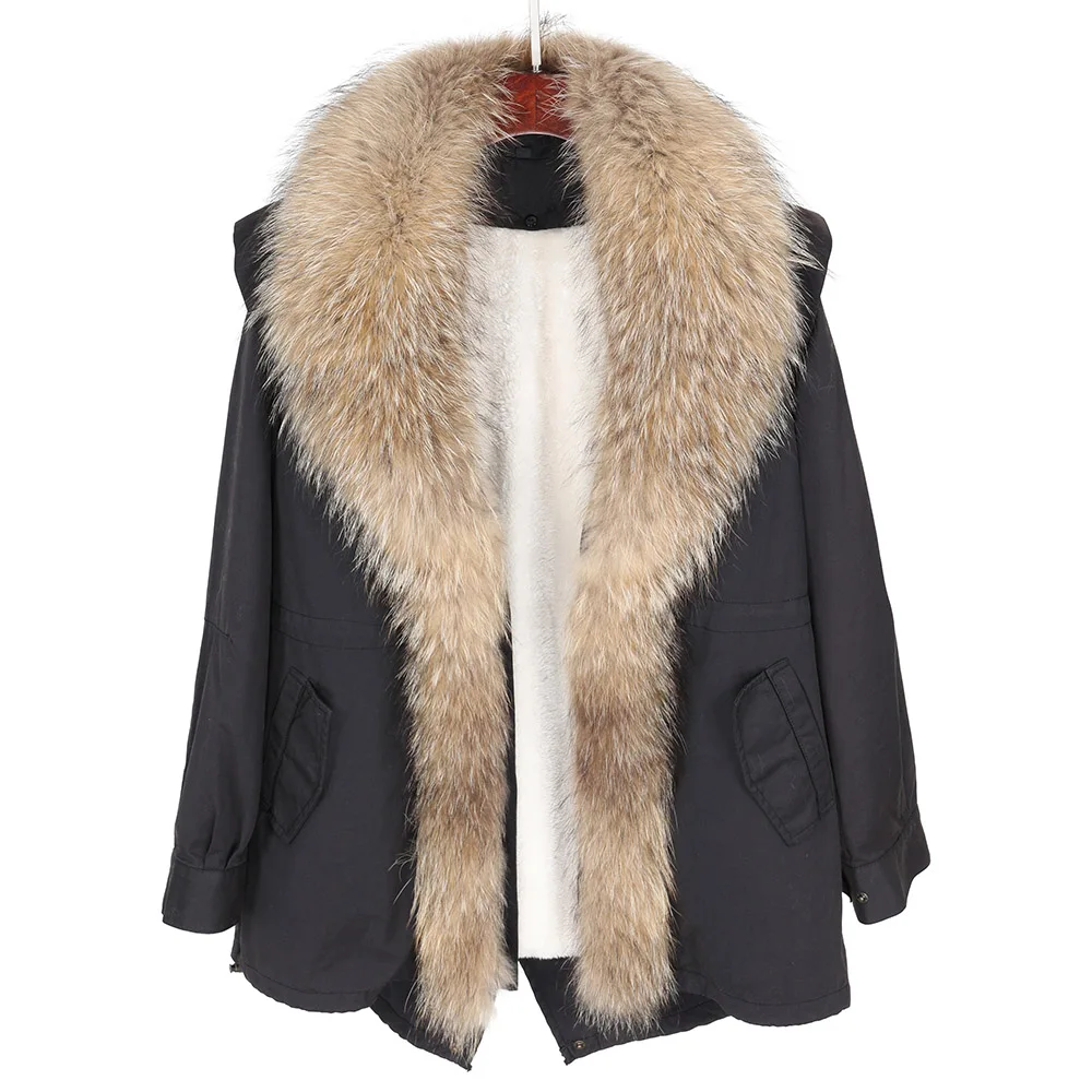 

Maomaokong women winter coats new Korean version Natural scorpion fur collar Cotton padded long section Winter coat female park