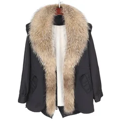 Maomaokong women winter coats  new Korean version Natural scorpion fur collar Cotton padded long section Winter coat female park