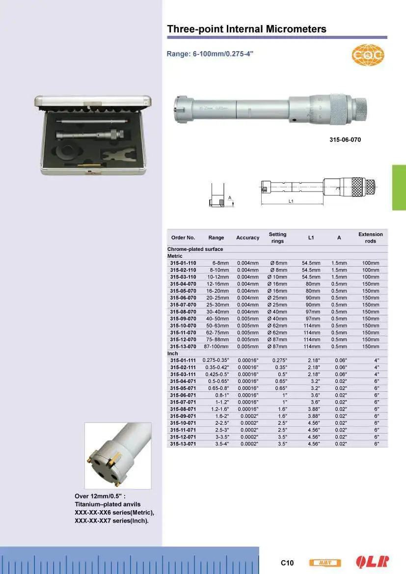 Three-point Internal Micrometers 2.5-3inch  62-75mm*0.001mm.315-11-070