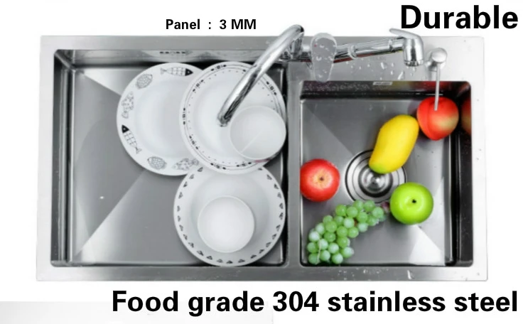 Free shipping hand made stainless steel household big kitchen sink thickening double groove hot sell 75x41 CM