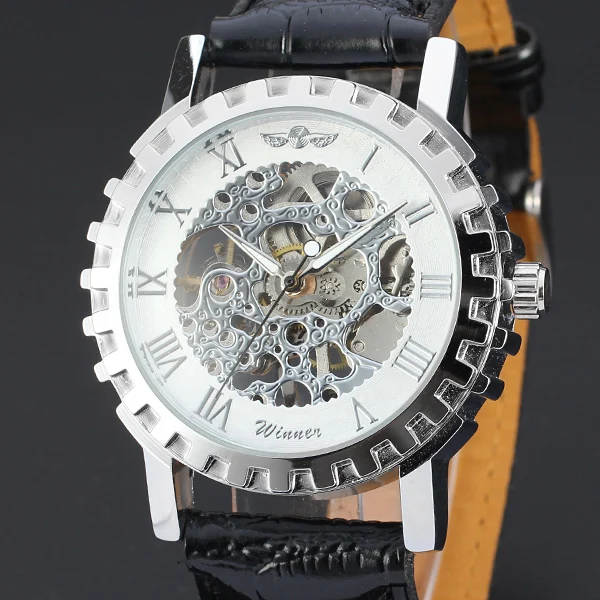 

T-WINNER Gear Bezel Silver Dress Casual Men Women Skeleton Colored Dial Wristwatches Mechanical Auto Self-winding Watch