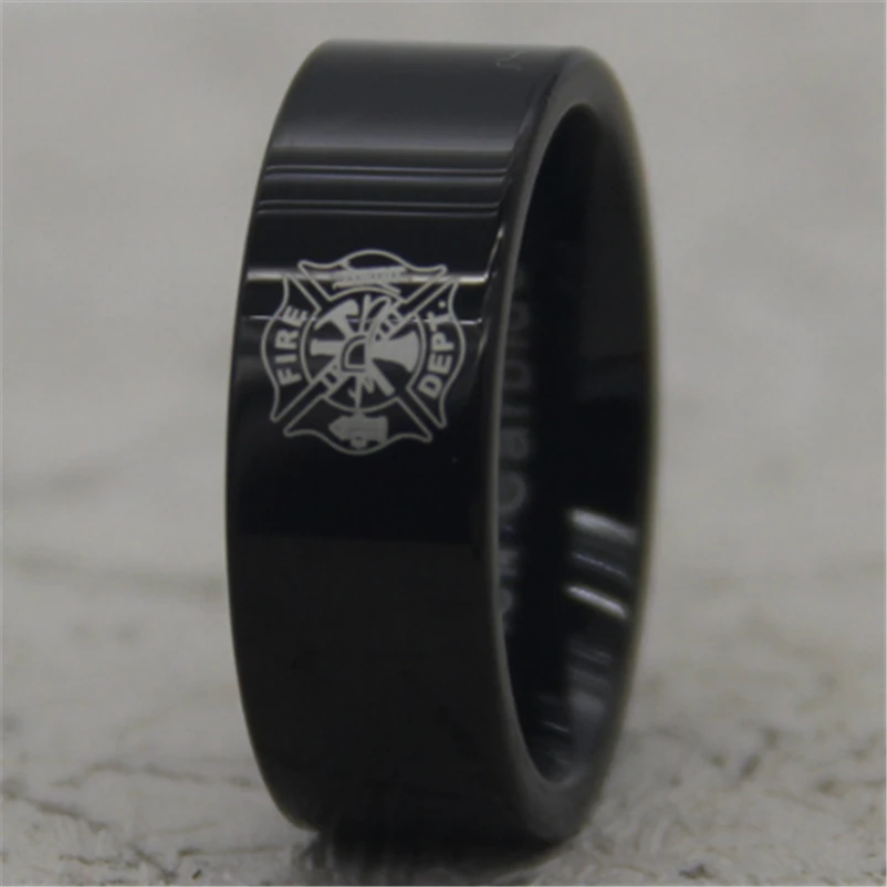 Free Shipping YGK JEWELRY Hot Sales 8MM Black Pipe Fireman Firefighter Men's Comfort Fit Tungsten Wedding Ring