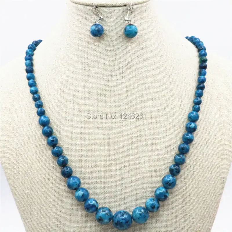 6-14mm Natural Ornaments Blue Epidote Beads Lucky Stones Necklace Chain Earrings Earbob Sets Women Gifts DIY Jewelry Accessories