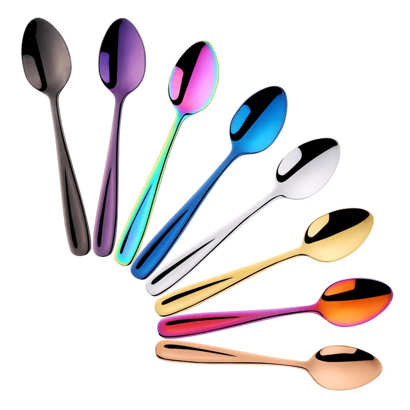 8Pcs Tea Coffee Spoon Rainbow Stainless Steel Mini Spoons Gold Honey Dessert Scoop Table Small Dinnerware for party Kit Tools