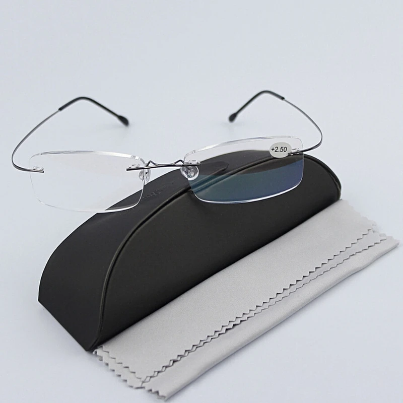 1pc Black/Silver Ultralight Titanium Rimless Rectangular Reading Glasses For Women Men Unisex +1.0/+1.5/+2.0/+2.5/+3.0/+3.5