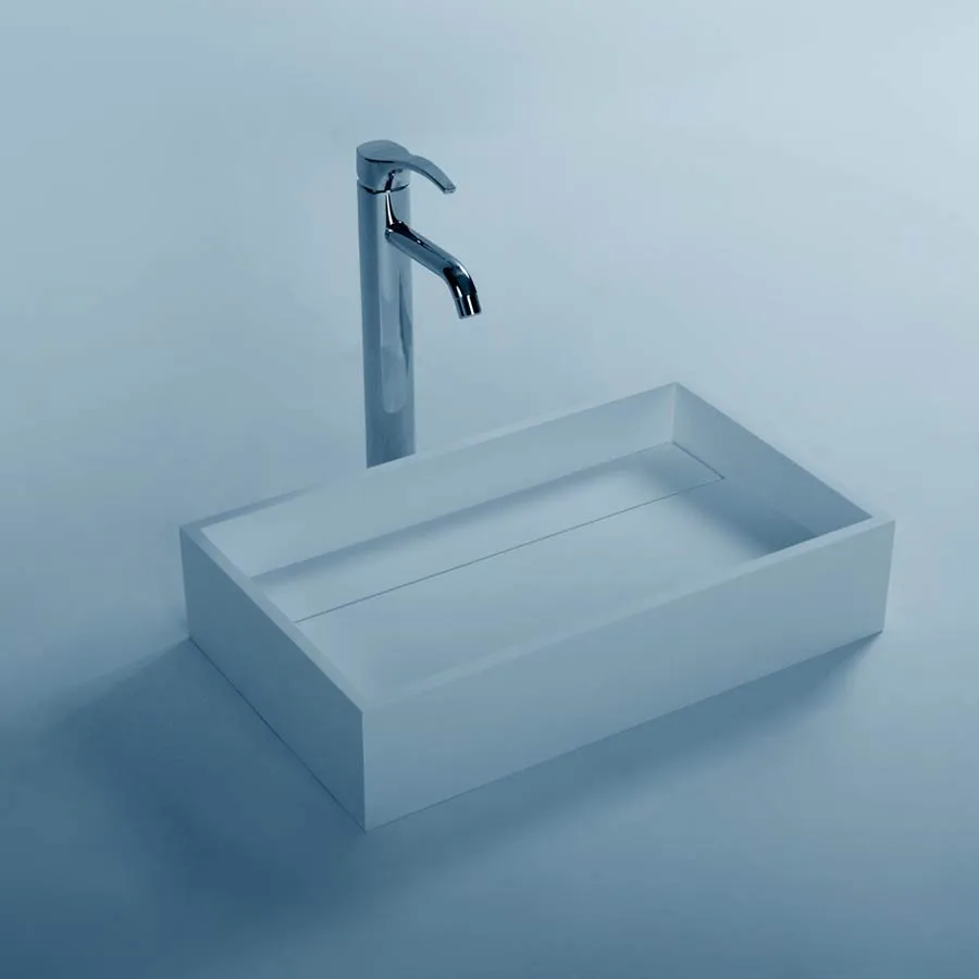 Rectangular Solid Surface Stone Wall Mounted Wash Sink Cloakroom Stone Wall Hung Wash Basin RS3866A