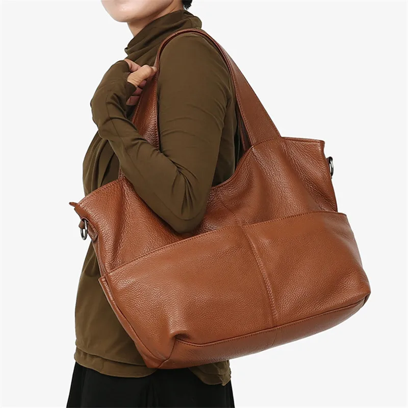 

Nesitu High Quality Casual Vintage Brown Black Genuine Leather Women Shoulder Messenger Bags Handbags Large Female Tote M07175