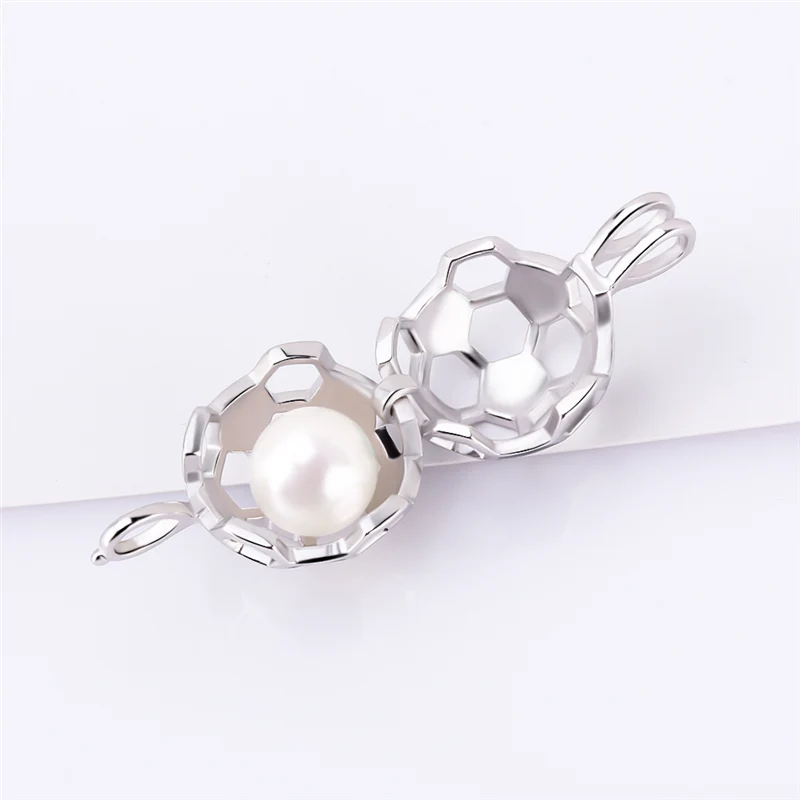 CLUCI 925 Sterling Silver Soccer Ball Charms Pendant Women Jewelry Gift Real Silver 925 Soccer Shaped Pearl Cage Locket SC373SB
