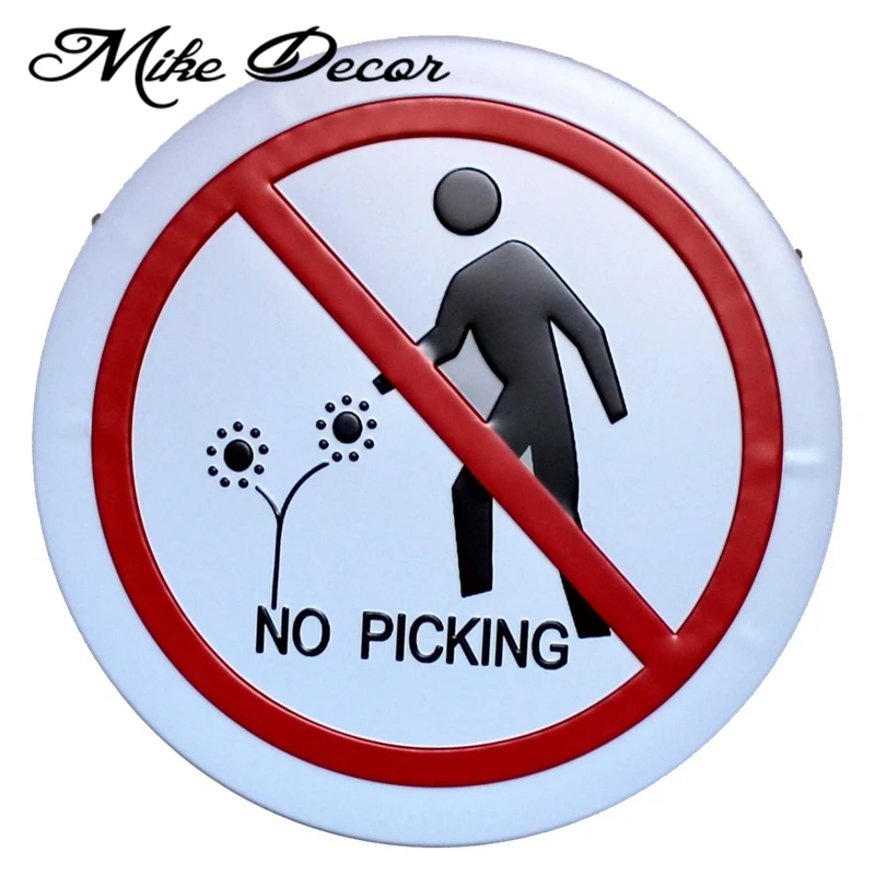 [ Mike Decor ] NO PICKING Circular sign painting Modern Gift Metal Plaque Craft Garden Public Park decor YA-950