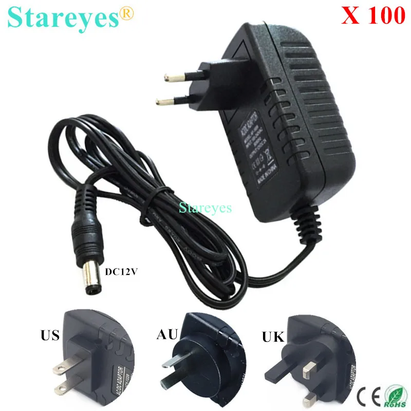 100 pcs AC100-240V to DC12V 2A 3A 5.5x2.5mm Power Adapter Supply Charger LED Lighting Transformers For LED Strip light