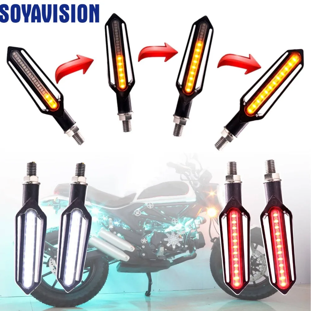 Amber Motorcycle Turn Signals Light LED Flowing Water Flashing Lights Motorcycles Blinker Indicators Red Brake Lamp With DRL