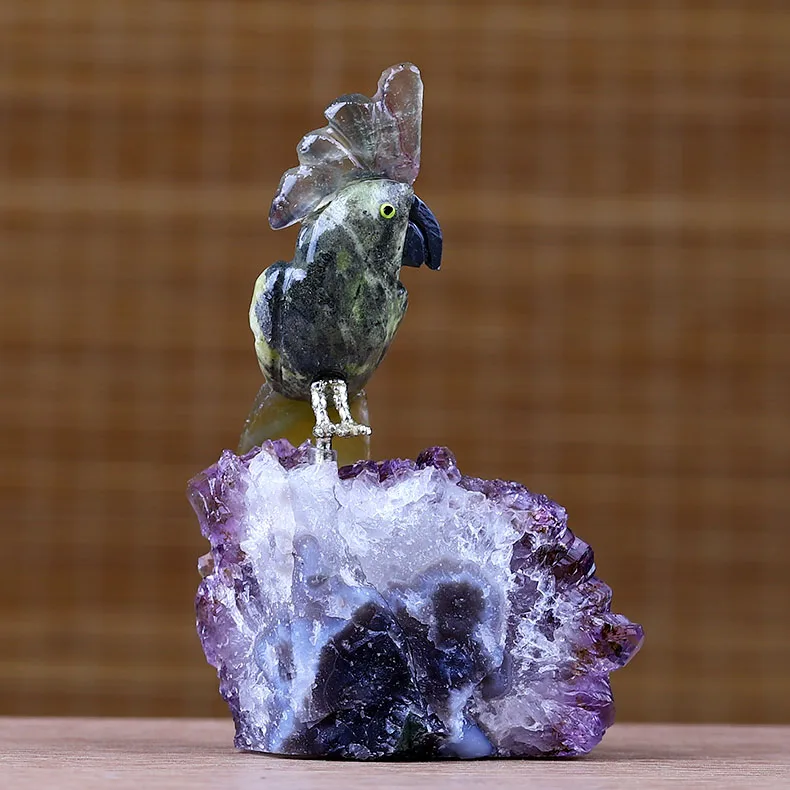 1PCS Genuine natural stone carving parrot birds home office living room crystal decorative gifts - Image 4