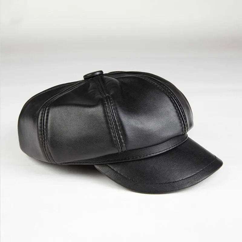 Genuine Leather Black Visor Hat Female Sheepskin Casual Cap Autumn Winter Leisure Korean Painter Hats Women Fashion Caps H6981