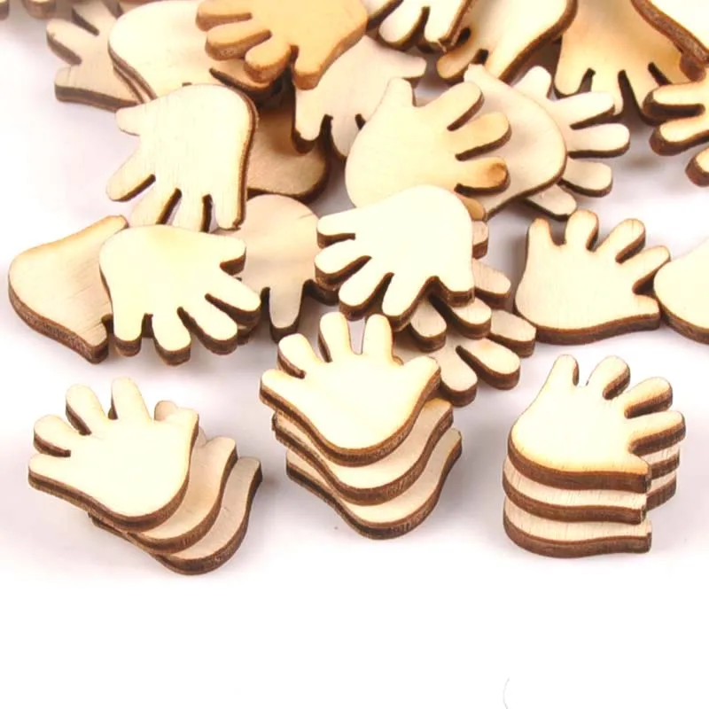 50pcs Unfinished Wooden Ornaments For Scrapbooking Hand Shape Wood Slices DIY Crafts Handmade Home Decoration Accessories m0994