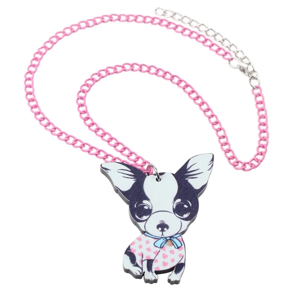 Bonsny Chihuahua Dog Necklace Acrylic Pendant Cute Animal Fashion Jewelry Women 2016 New Girls  Accessories Collar Choker Design