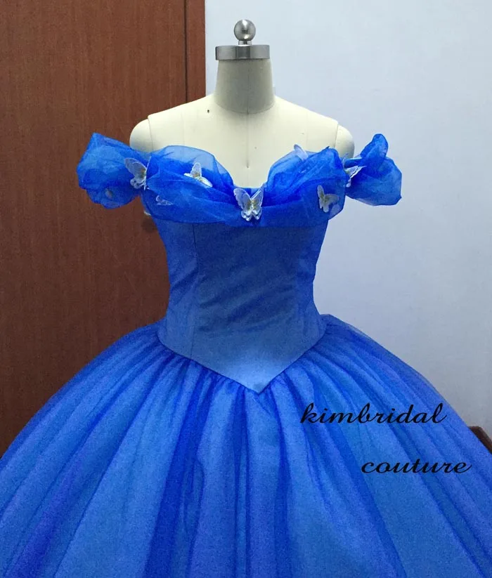 Tatsächliche Bild Abendkleider Kleider Gericht Zug Weg Von der Schulter Schmetterling Blau Ballkleid Cinderella Brautkleider Echt Bild