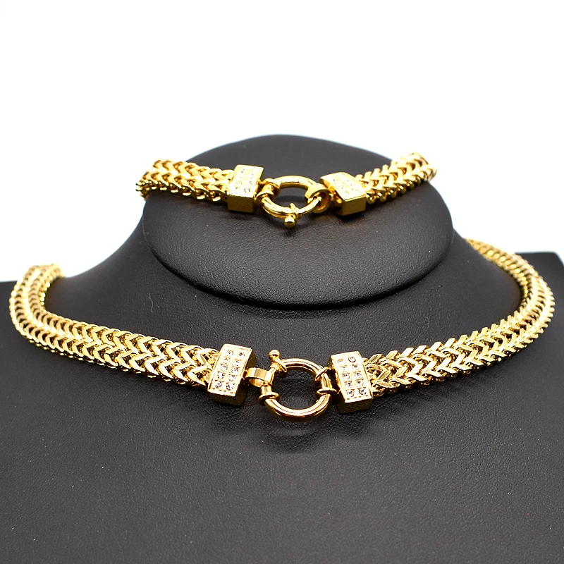 AMUMIU new arrival Men Chain Necklace Bracelet Sets Special Lock Stainless Steel Snake Women gold Color Jewellery HZTZ125