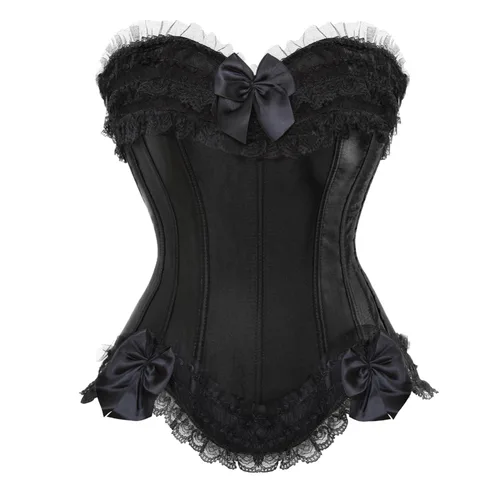 Imagen 2 del producto Sexy satén Overbust corsé Top encaje Bowknot decorado Clubwear Showgirl Body Shaper talla grande