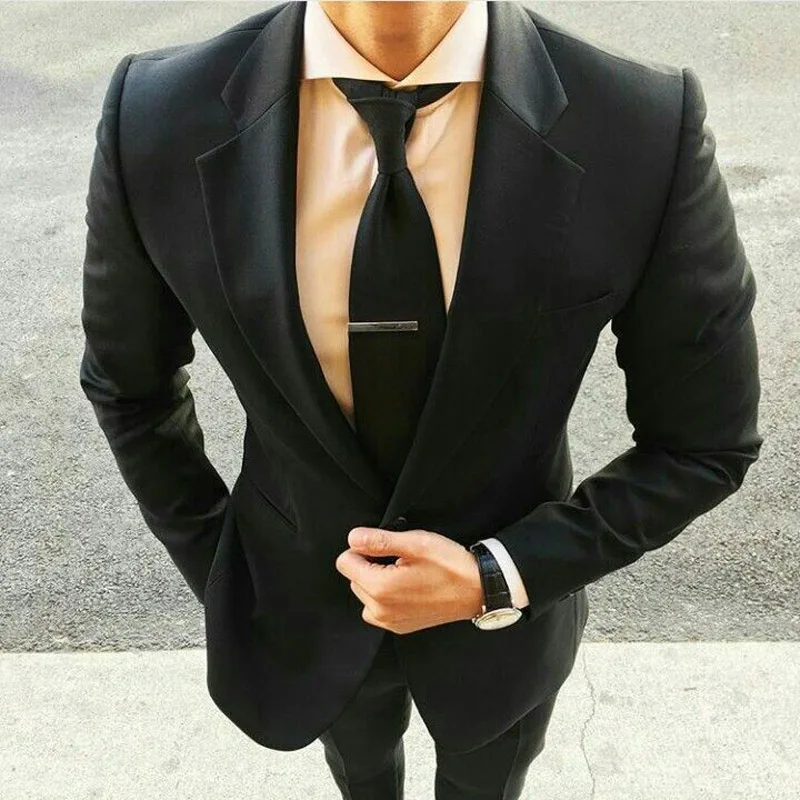 

Formal Black Men Suits and Blazers 2019 Classic Groom Wedding Tuxedos Slim Fit Ivory Bridegroom Wear 2piece Evening Prom Party