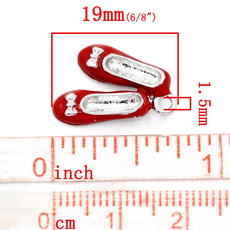 DoreenBeads Charm Pendants Shoes Silver Color Enamel Red 19x14mm,10PCs (B23255), yiwu