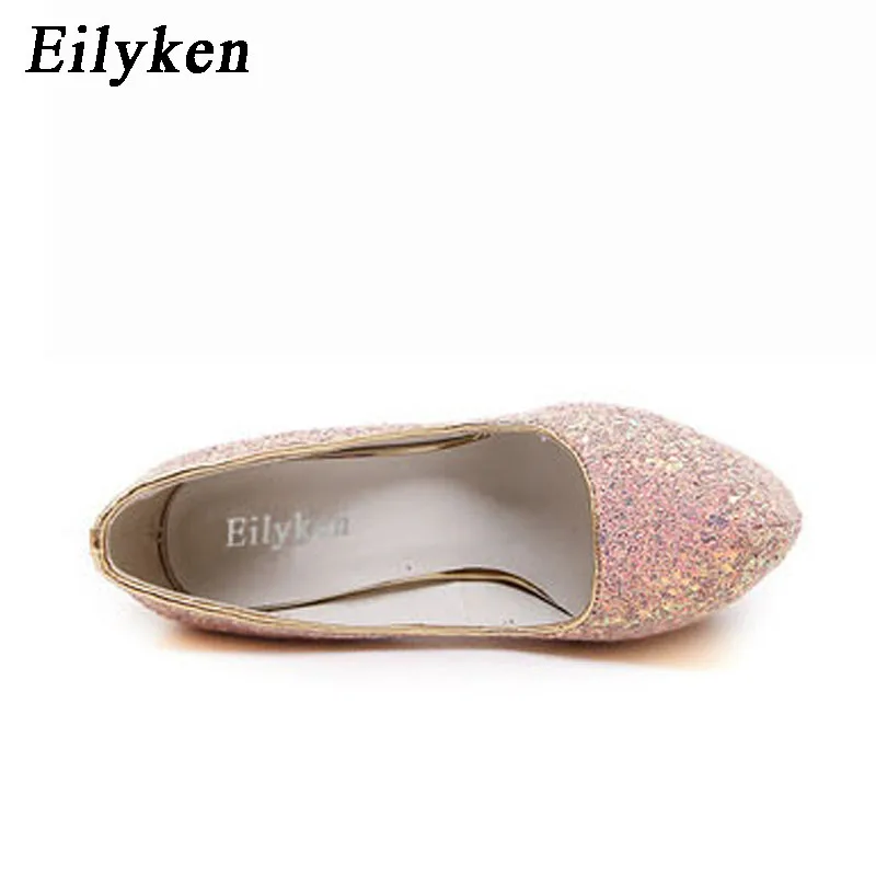 Eilyken Plus Size 44 45 New Sexy Platform Ultra High Heels Woman Pumps Designer Bling Sequins Party Strippers Dress Shoes