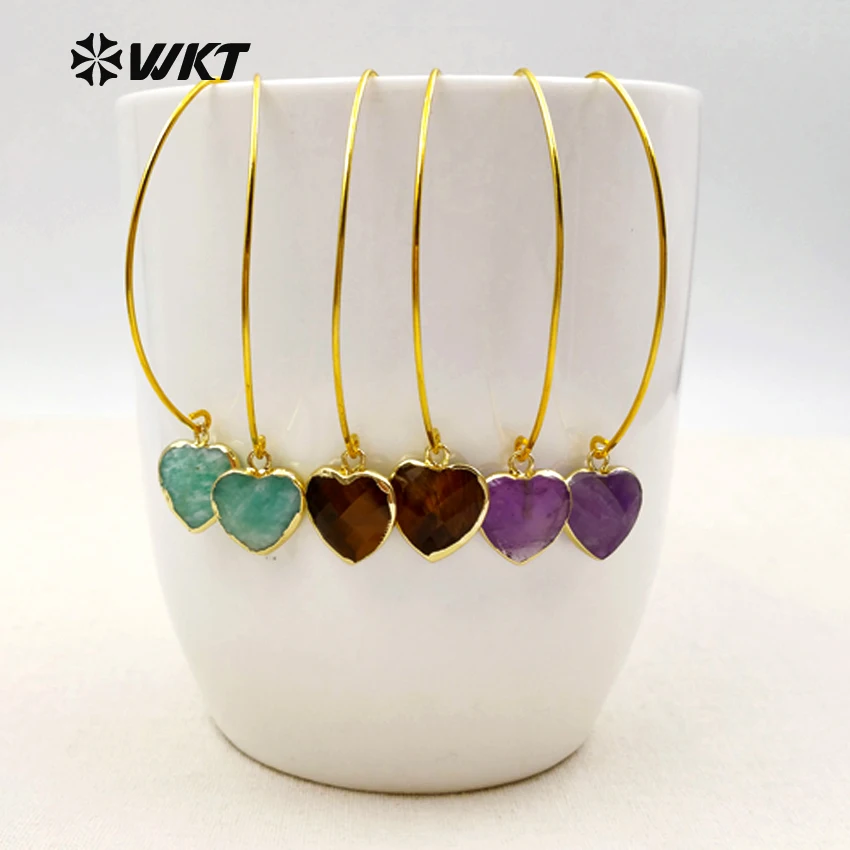 

WT-E410 Romantic unique design earrings high quality natrual stone pendant heart shape dangle earrings for women jewelry gift