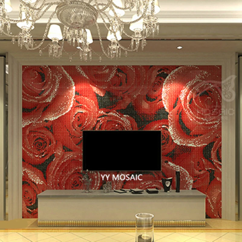 

Red rose flower wall puzzle painting mosaic tile art mural for shower room living room TV setting wall modern workroom new store