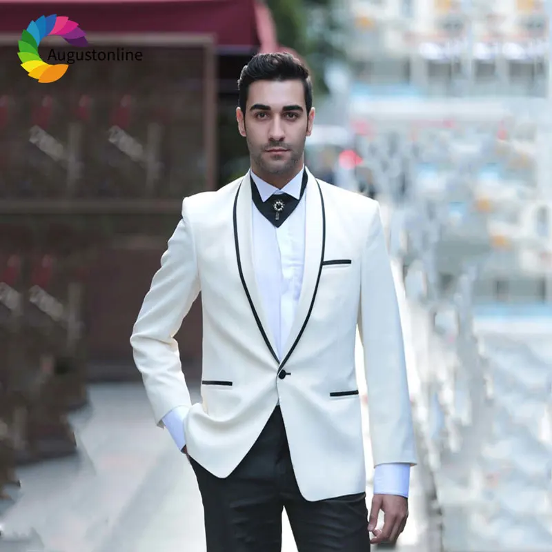 

Custom Made Ivory Groom Tuxedo Men Suits Shawl Lapel Wedding Suits Slim Fit Costume Homme Best Man Blazer Jacket 2Piece Pants