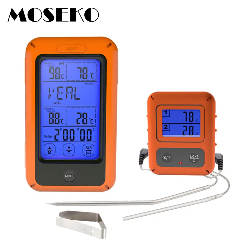 MOSEKO Touchscreen Digital Wireless Meat Thermometer Dual Probe For Oven Water Food BBQ Grill Cooking Kitchen Alarm Thermometer