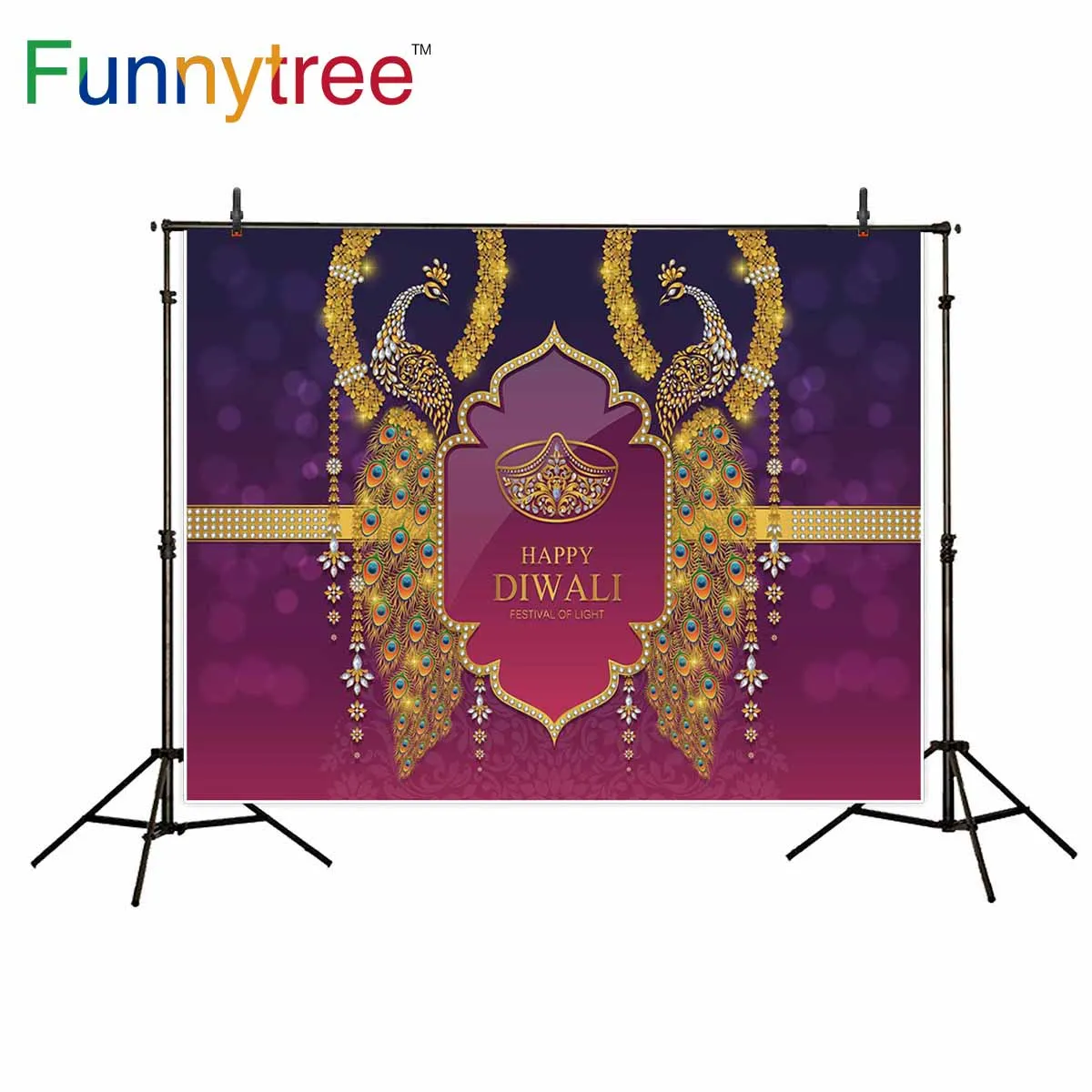 Funnytree photography backdrops Wedding gold peacock frame indian elegant Dark purple photocall photography studio fond studio