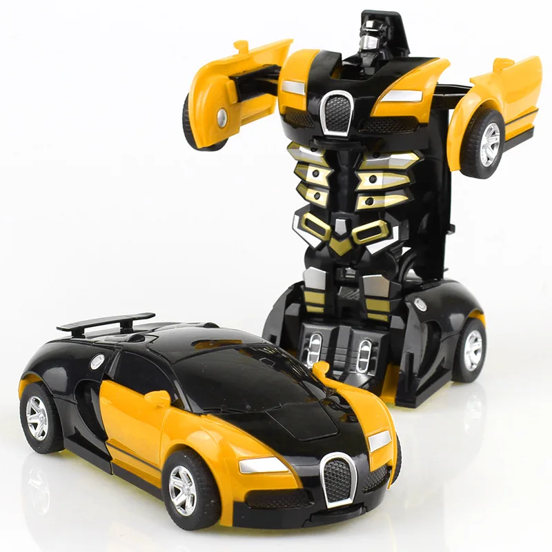 4 Colors 12cm Funny Robot Car Crash Auto One Key Transformation Sport Car Model Classic Toy Action Figure Boy Toy