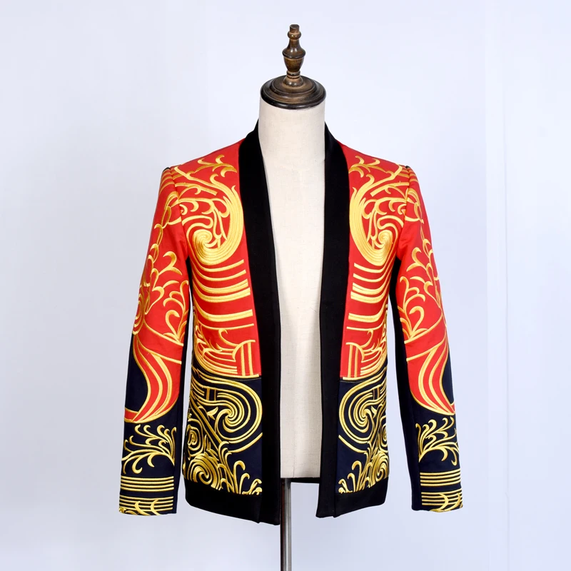 

New Mens Spring And Autumn Coats Men Fashion Casual Luxury Gold Embroidery Robes Jackets Blazer Stage Performance Clothing S-xxl