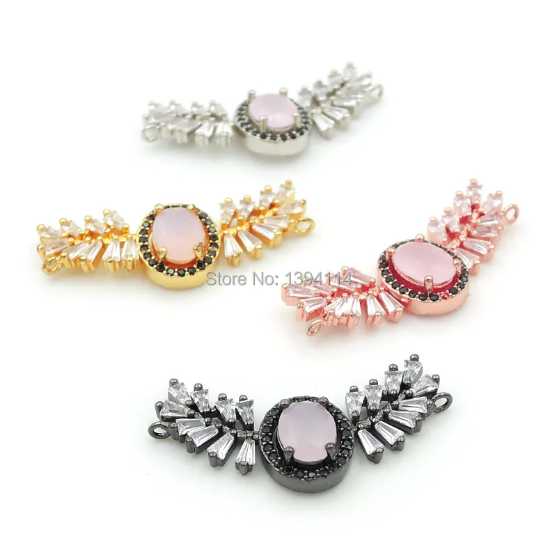 

33*11*5mm Micro Pave Clear CZ Arc Of Facted Oval&2 Wings Charm Of Double Circles Fit For Women As Necklaces Accessory