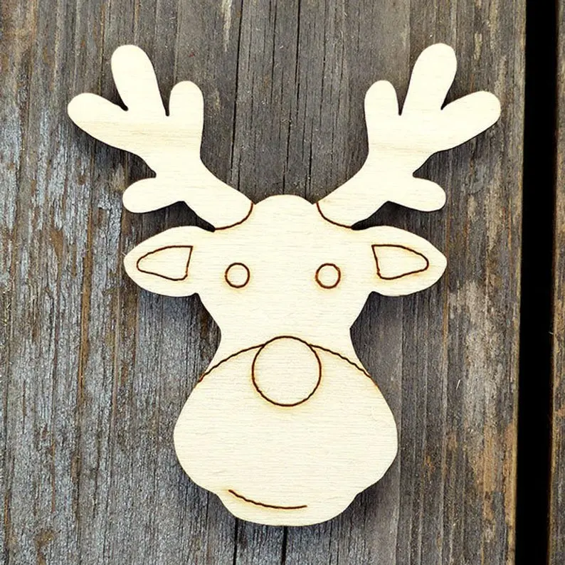 Wooden Reindeer Head Smiling Comic Shapes  Plywood Christmas Decoration