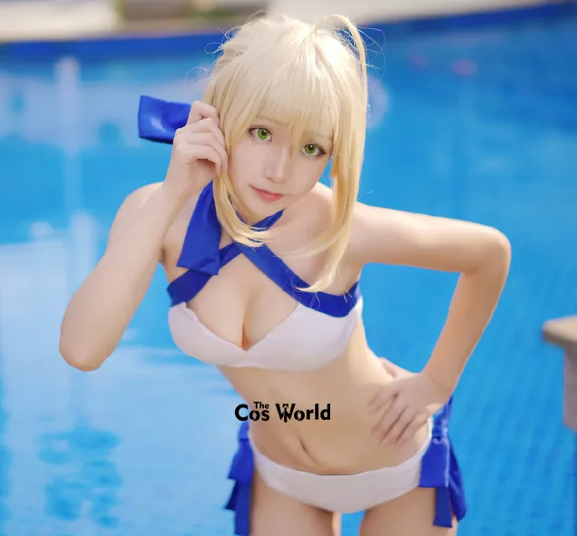 FGO Fate Grand Order Saber Arturia Pendragon Bikini Swimwear Bathing Suit Sukumizu Tube Tops Underpants Anime Cosplay Costumes