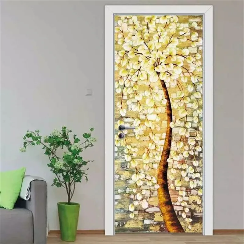 90x200cm/77x200cm Flowers Tree Door Decor Sticker eid decoration Self Adhesive Bedroom Door DIY Renovation Mural Waterproof New