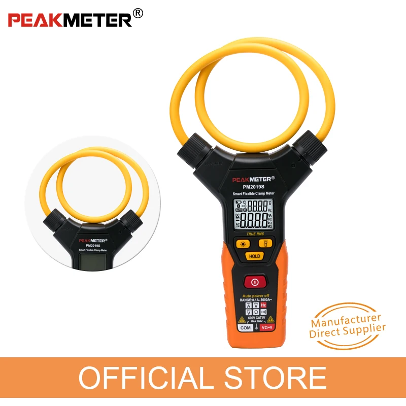 OFICIAL PEAKMETER PM2019S Inteligente AC Digital Clamp Meter Multímetro Flexível Handheld Tensão Resistência Atual Frequency