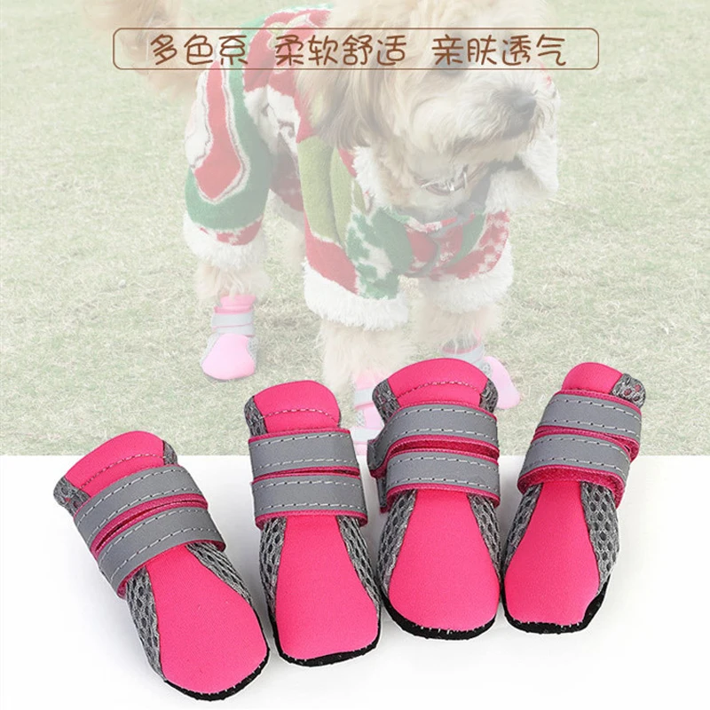 

Lightweight Breathable Non-Slip Dog Walking Shoes Net Soft Summer Pet Shoes Night Safety Reflective Boots Large And Small Dogs