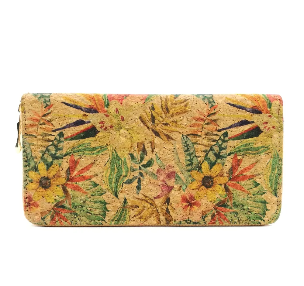 TROPICAL FLOWER ZIPPER CORK CLUTCH BAGS VEGAN GIFT  WALLET FOR VEGETARIAN