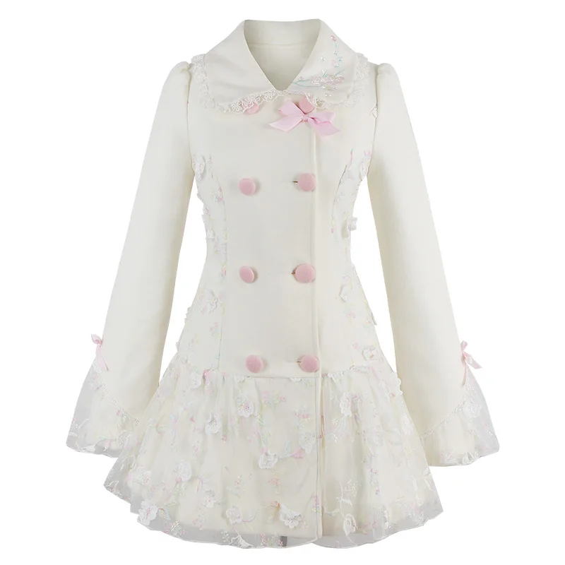 Princess sweet white coat Candy Rain bow decorazione ricamo doppiopetto risvolto applique design giapponese C16CD6221